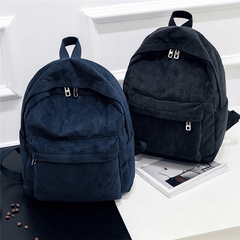 Solid Corduroy Zipper Backpack for School