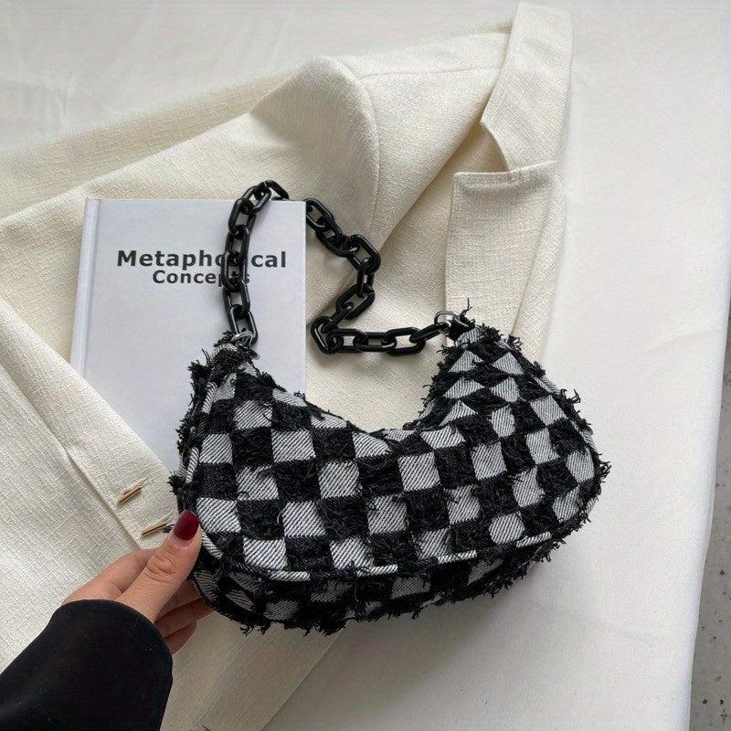 Plaid Pattern Underarm Bag Casual Baguette Bag Single Shoulder Bag