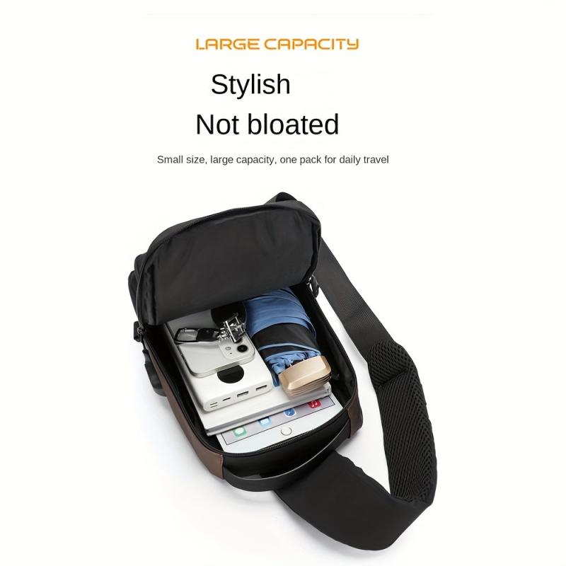 Men Crossbody Shoulder Bag USB Charging Safety Lock Travel Pack