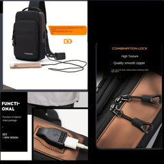 Men Crossbody Shoulder Bag USB Charging Safety Lock Travel Pack