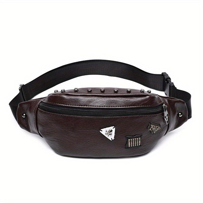Skull Pattern Rivet Fanny Bag Crossbody Bag for Outdoor Activities