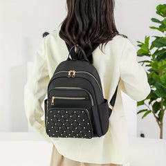 Quilted Rivet Large Capacity Backpack Nylon Durable Lightweight School Backpack