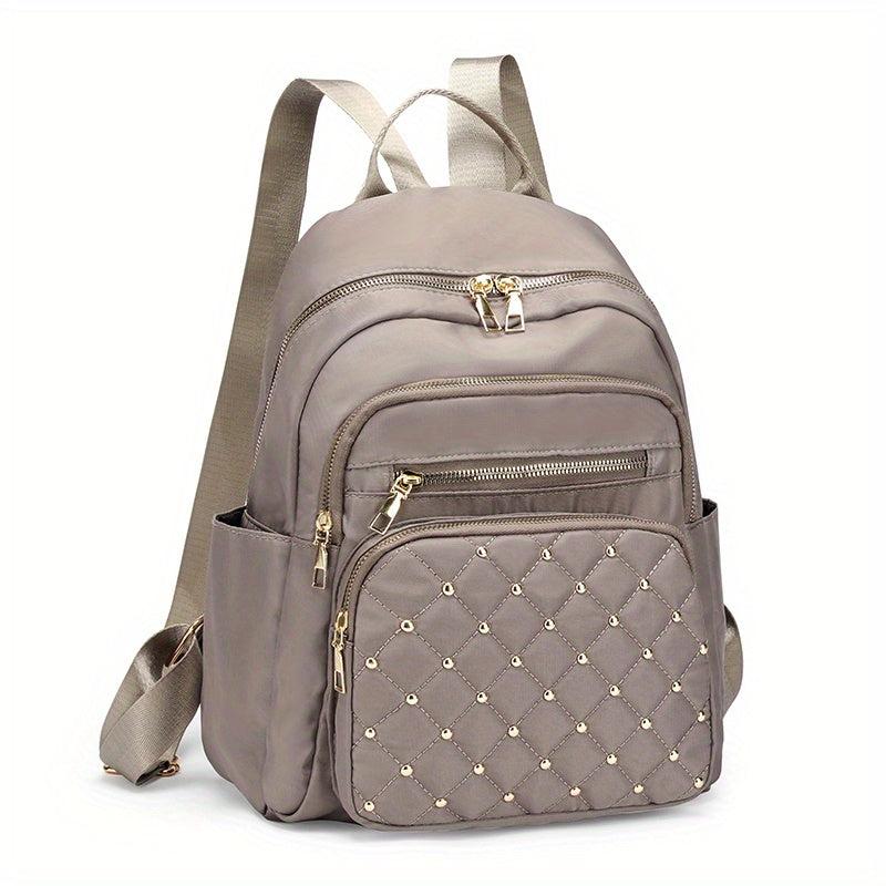 Quilted Rivet Large Capacity Backpack Nylon Durable Lightweight School Backpack
