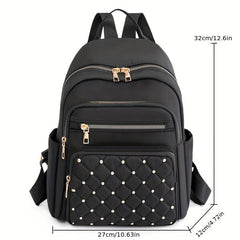 Quilted Rivet Large Capacity Backpack Nylon Durable Lightweight School Backpack