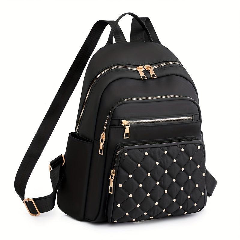 Quilted Rivet Large Capacity Backpack Nylon Durable Lightweight School Backpack