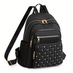 Quilted Rivet Large Capacity Backpack Nylon Durable Lightweight School Backpack