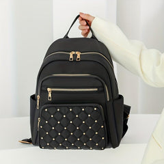 Quilted Rivet Large Capacity Backpack Nylon Durable Lightweight School Backpack