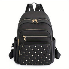 Quilted Rivet Large Capacity Backpack Nylon Durable Lightweight School Backpack