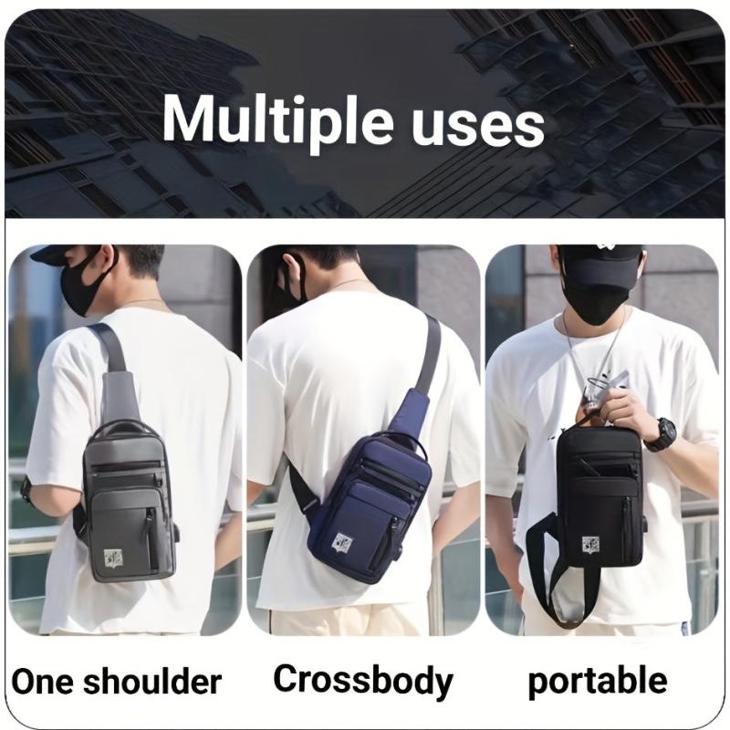 Men's Casual Chest Bag With USB Charging Port Phone Bag for Outdoor Sports