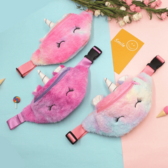 Unicorn Waist Bag Plush Girls Fanny Bag Rainbow Crossbody Bag