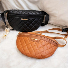 PU Leather Waist Bag Embroidered Fanny Pack Chest Bag Zipper Shoulder Bag