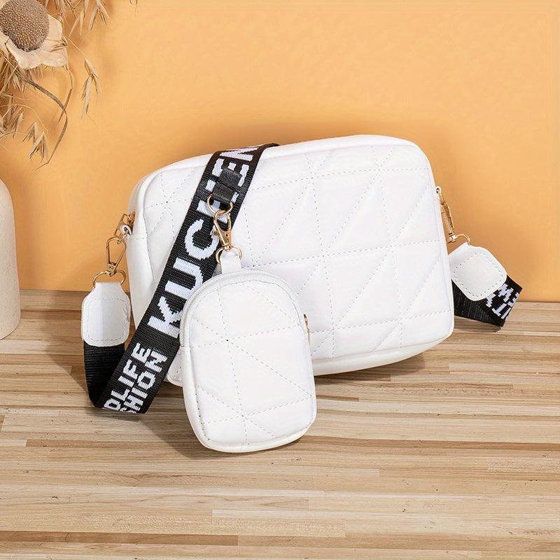 Quilted Crossbody Bag With Wide Shoulder Strap
