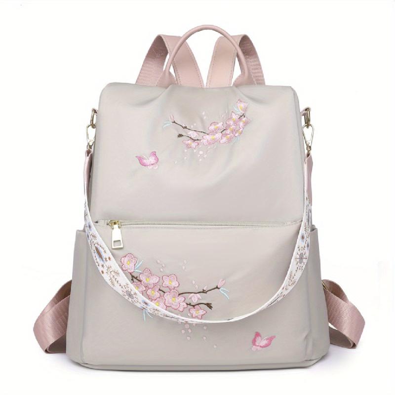 Floral Embroidered Backpack Purse Convertible Anti Theft Daypack