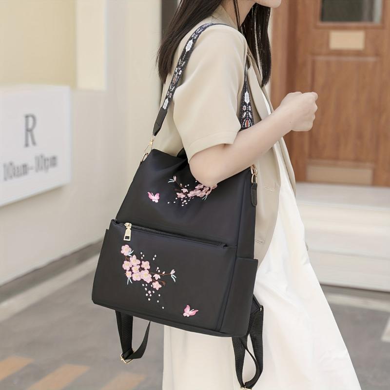 Floral Embroidered Backpack Purse Convertible Anti Theft Daypack