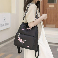 Floral Embroidered Backpack Purse Convertible Anti Theft Daypack