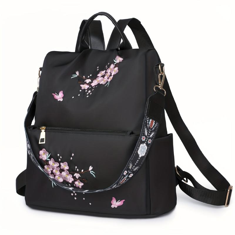 Floral Embroidered Backpack Purse Convertible Anti Theft Daypack