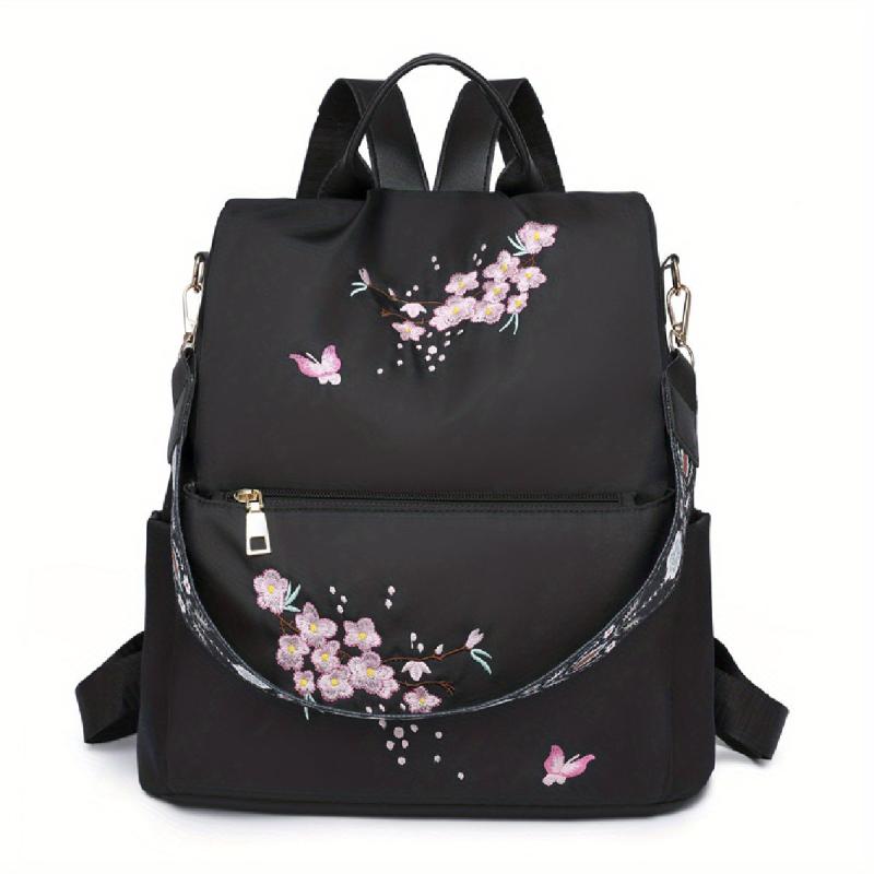 Floral Embroidered Backpack Purse Convertible Anti Theft Daypack