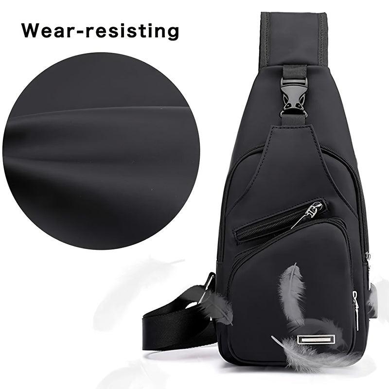 Men's Water Resistant Sling Bag USB Charging Port Chest Crossbody Backpack