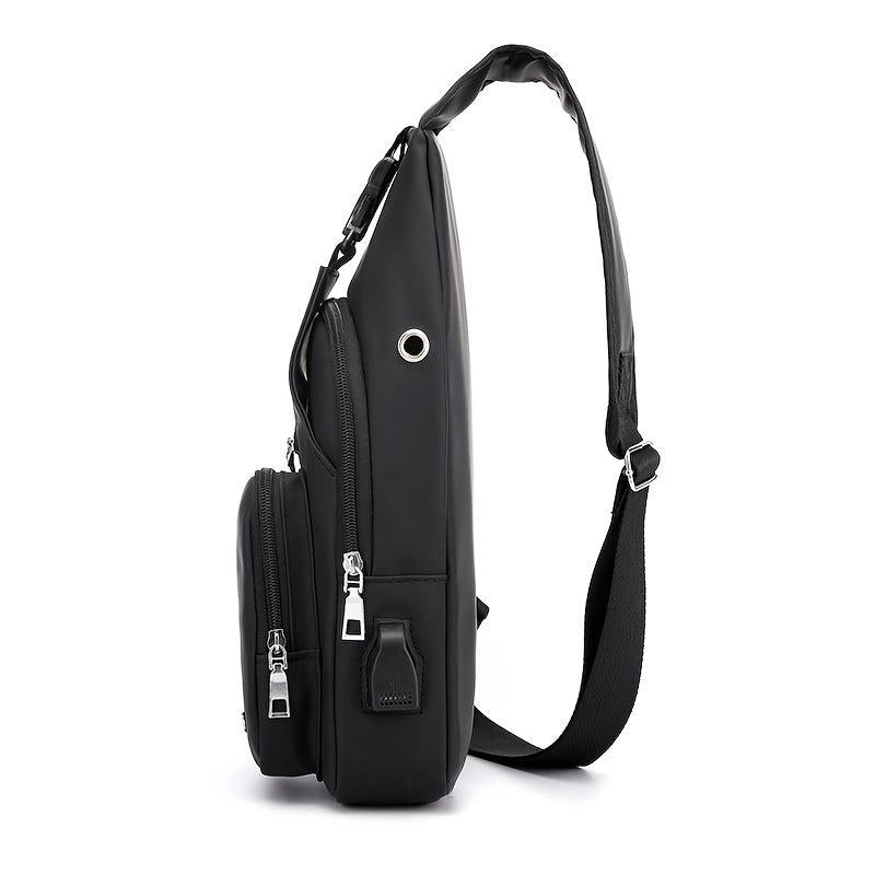 Men's Water Resistant Sling Bag USB Charging Port Chest Crossbody Backpack