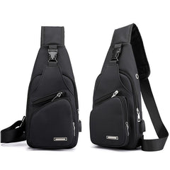 Men's Water Resistant Sling Bag USB Charging Port Chest Crossbody Backpack