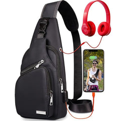 Men's Water Resistant Sling Bag USB Charging Port Chest Crossbody Backpack