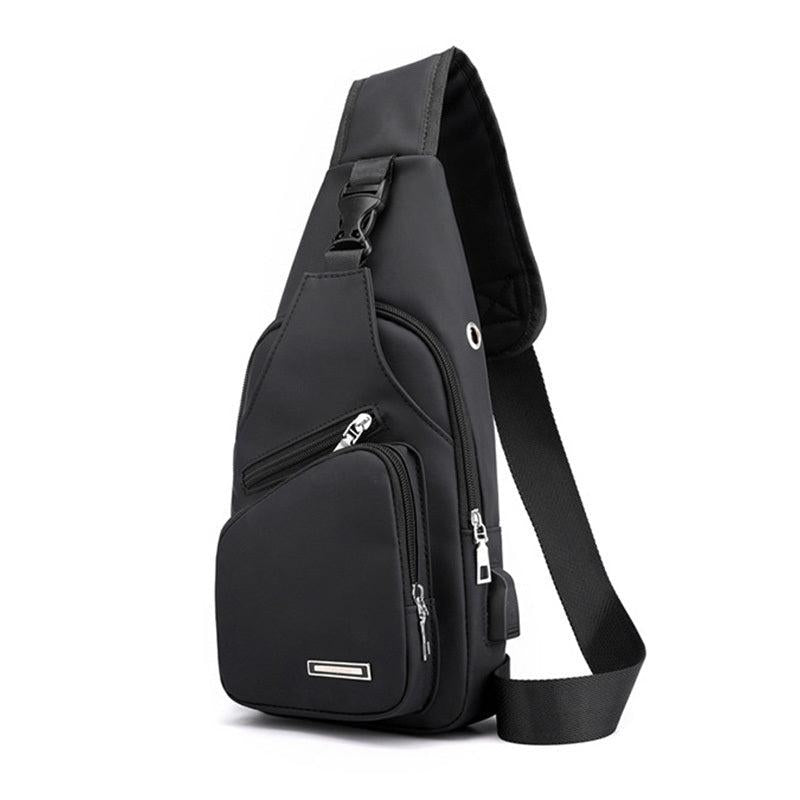 Men's Water Resistant Sling Bag USB Charging Port Chest Crossbody Backpack