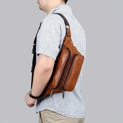 Men's Casual PU Leather Waist Bag for Outdoors