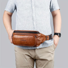 Men's Casual PU Leather Waist Bag for Outdoors