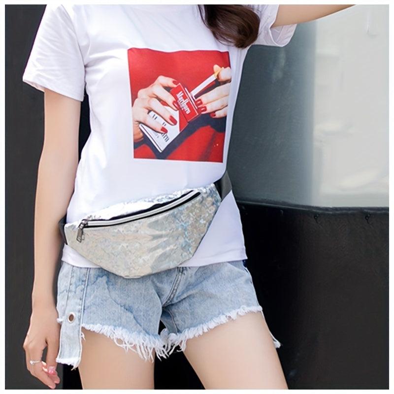 Sequins Waist Bag Fanny Pack Laser Belt Pink Silver