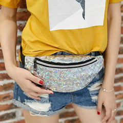 Sequins Waist Bag Fanny Pack Laser Belt Pink Silver