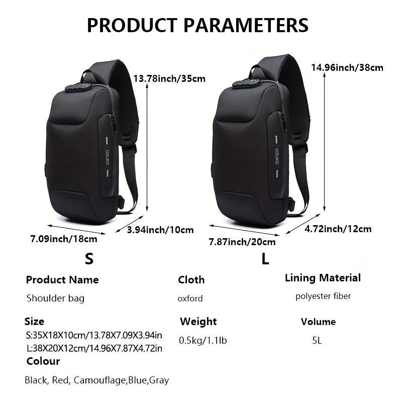 OZUKO Anti Theft Crossbody Sling Bag USB Charging Waterproof Shoulder Bag