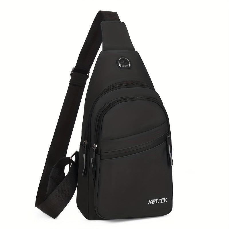 Men's Crossbody Bag With Earphone Hole Multifunctional Shoulder Bag
