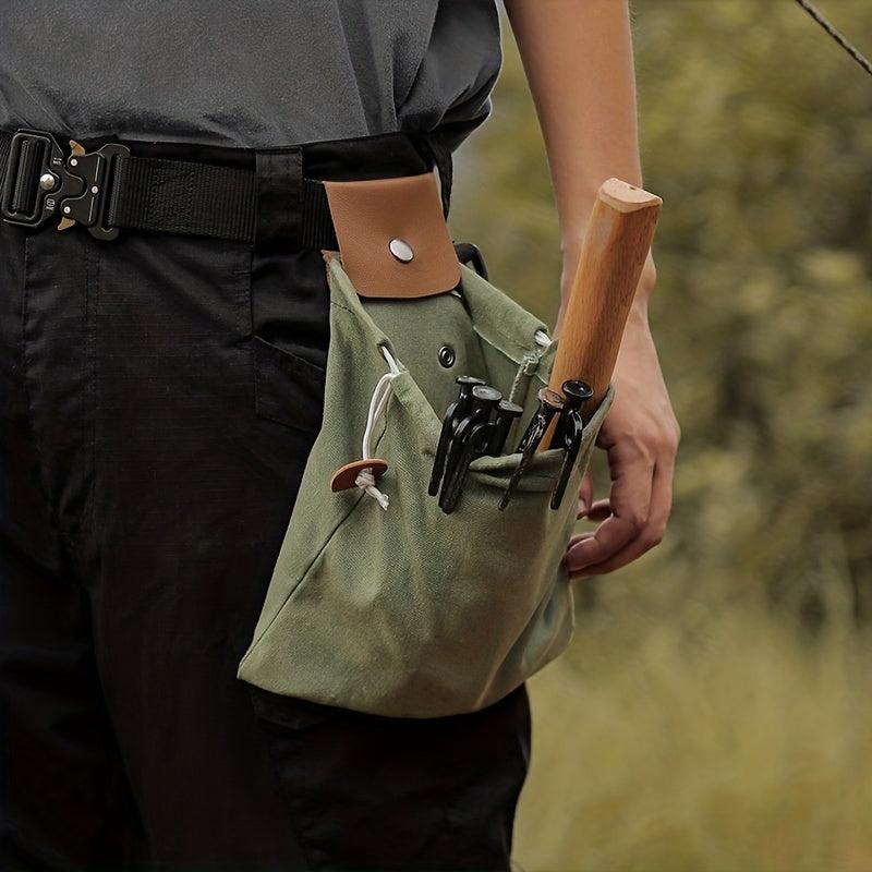 Portable Waist Bag for Traveling Camping Hiking, Canvas Bag with Leather