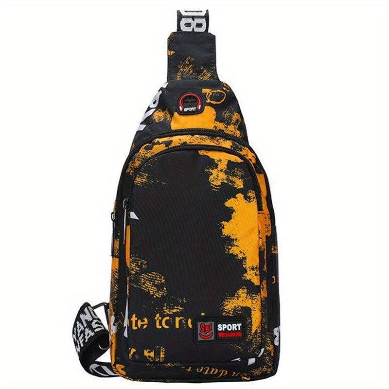 Men's Casual Print Chest Bag Oxford Cloth Multilayer Crossbody Bag