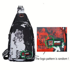 Men's Casual Print Chest Bag Oxford Cloth Multilayer Crossbody Bag