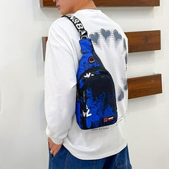 Men's Casual Print Chest Bag Oxford Cloth Multilayer Crossbody Bag