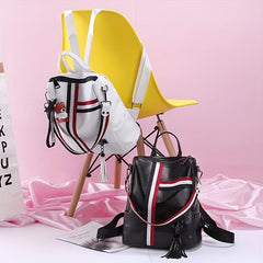 Large Capacity Casual Backpack with Detachable Strap and Bear Pendant