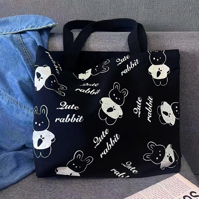 Rabbit Bear Pattern Canvas Tote Bag Large Capacity Handbag Sling Bag