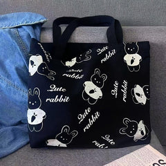 Rabbit Bear Pattern Canvas Tote Bag Large Capacity Handbag Sling Bag