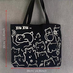 Rabbit Bear Pattern Canvas Tote Bag Large Capacity Handbag Sling Bag
