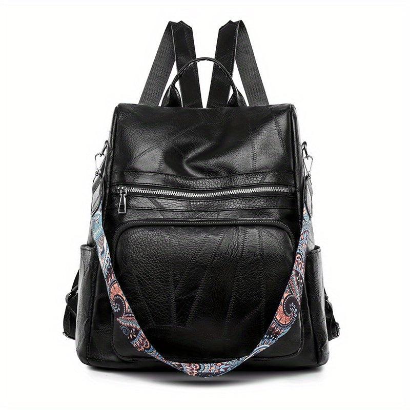 Vintage Zipper Backpack Solid Rucksack School Bag