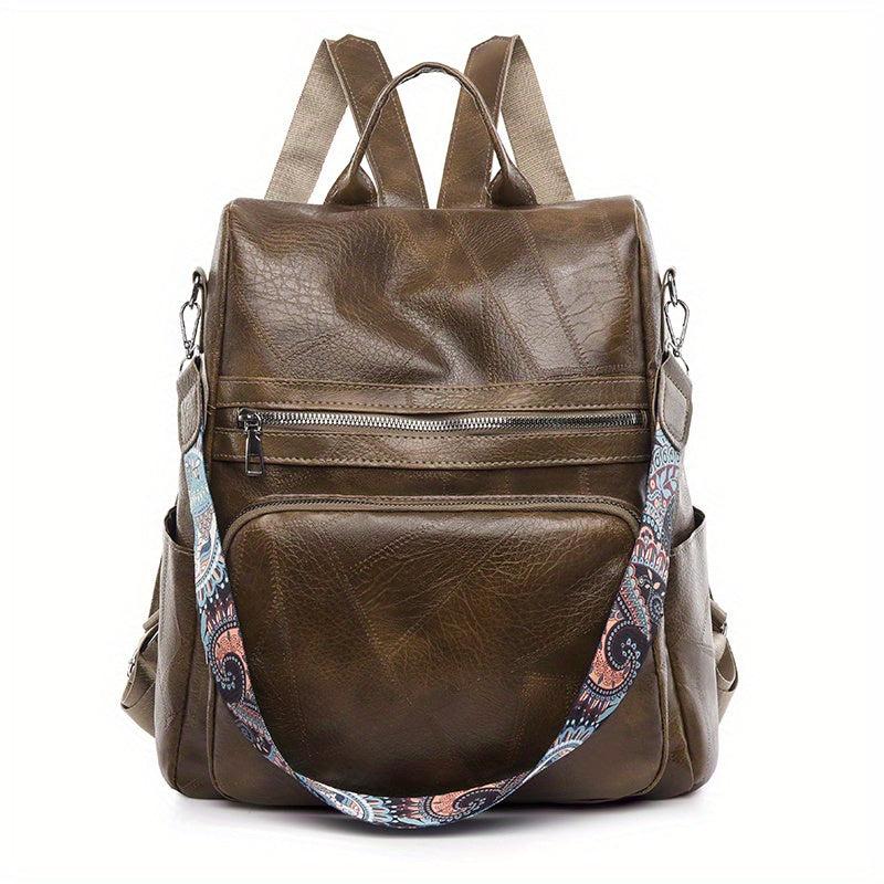 Vintage Zipper Backpack Solid Rucksack School Bag