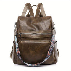 Vintage Zipper Backpack Solid Rucksack School Bag