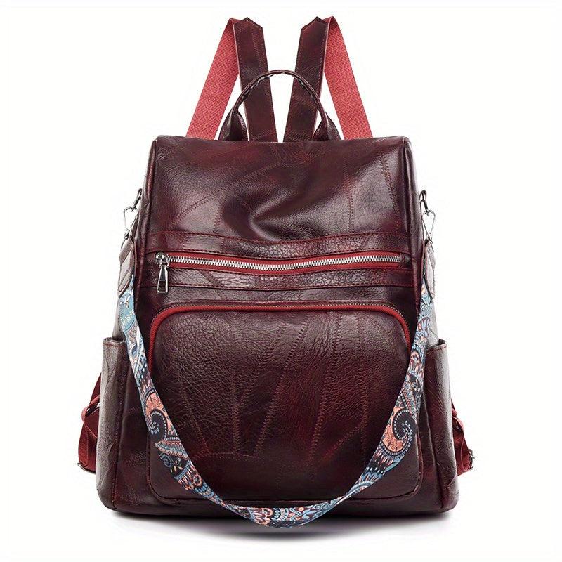Vintage Zipper Backpack Solid Rucksack School Bag