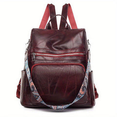 Vintage Zipper Backpack Solid Rucksack School Bag