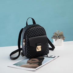 Geo Pattern Zipper Backpack Women's Faux Leather Small Backpack