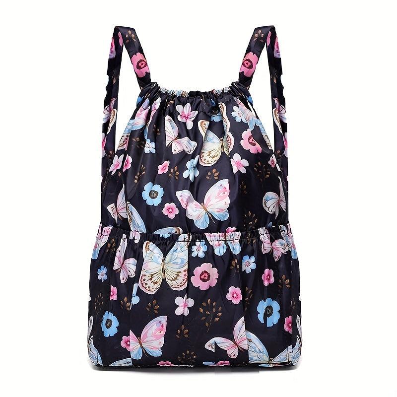 Butterfly Floral Pattern Backpack Drawstring Travel Schoolbag