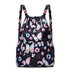 Butterfly Floral Pattern Backpack Drawstring Travel Schoolbag