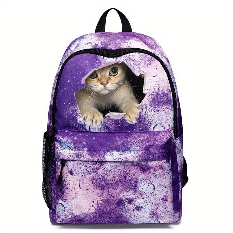 Starry Sky & Cat Print Backpack Durable Lightweight School Travel Bag