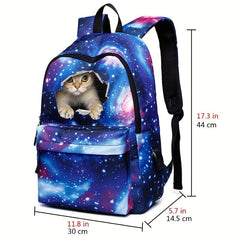 Starry Sky & Cat Print Backpack Durable Lightweight School Travel Bag